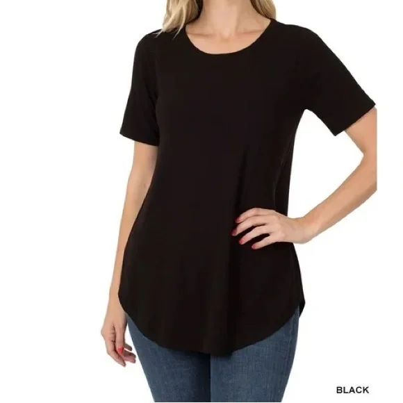 Women's Classic Black Round-Neck Tee - Picture 1 of 2